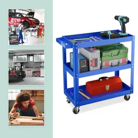 Relaxdays Werkstattwagen, mit 3 Ebenen, mobiler Montagewagen, bis 100 kg belastbar, HBT: 76x78x35 cm, blau