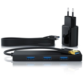 Primewire USB 3.2 Hub mit Netzteil, Ultra Slim 4-Port Verteiler, Datenhub für PC PS4 Notebook Netbook Laptop Ultrabook Tablet-PC MacBook, Bus-Powered