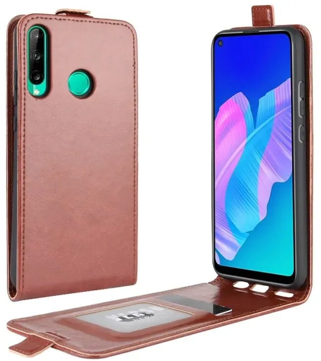 Flip Case Handyhülle für Huawei P40 Lite E Vertikal Schutzhülle Tasche Cover Braun Bumper Smartphone Kartensteckplatz-Kreditkarte-Geldscheine EC-Karte Bank-Karte