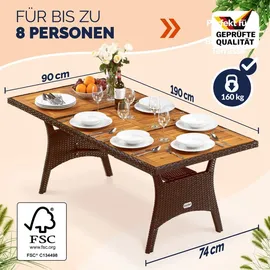 CASARIA Polyrattan Gartentisch 190 x 90 x 74 cm Braun