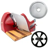 Berkel Home Line 200 Plus rot matt – Aufschnittmaschine neues Modell mit handgefertigtem Unikat-Schneidebrett & Wellenschliff-Bausatz für Brot