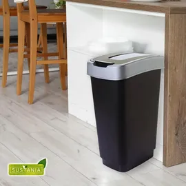 2friends 2er Set Mülleimer 50 Liter Abfalleimer mit Schwingdeckel Kunststoff schwarz/Silber - Schwarz/Silber