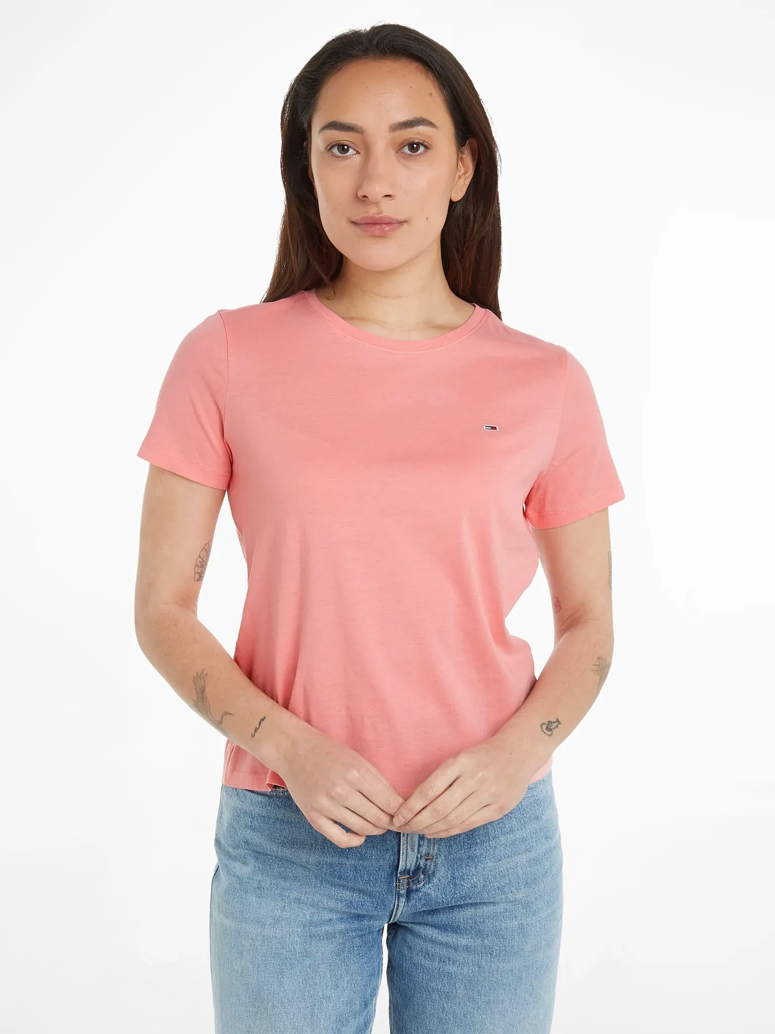 Tommy Jeans T-Shirt »Soft Jersey T Shirt«, aus weicher Jersey Qualität Rundhals Kurzarm TOMMY JEANS Tickled Pink L (40)