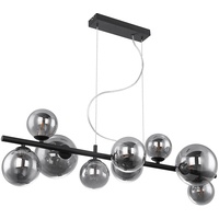 GLOBO Pendelleuchte Kugel Glas Hängelampe Esstisch schwarz Wohnzimmerlampe hängend Modern, Rauchglas, 9x LED 3,5W 350lm warmweiß, LxH 86x120 cm