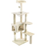 VOUNOT Kratzbaum Groß XL, Stabiler Katzenkratzbaum mit Katzenhöhle, Sisal Säule, Plattformen, Raumkapsel, 138cm, Beige