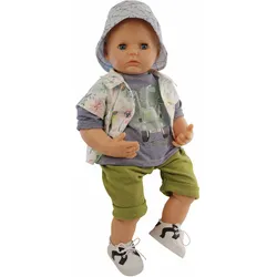 Schildkröt-Puppen Puppe Peterle 52 cm mit Malhaar, blauen Schlafaugen, Kleidung Dschungel-Outfit