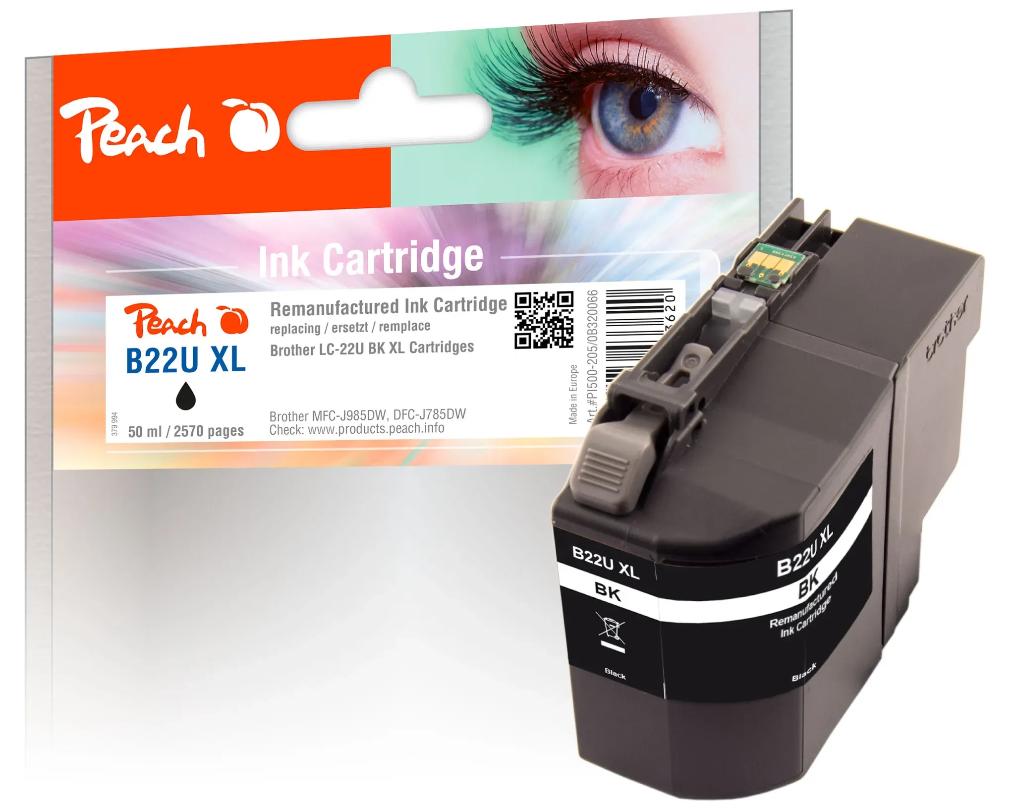 Peach Tintenpatrone schwarz XL, kompatibel zu Brother LC-22UXL BK