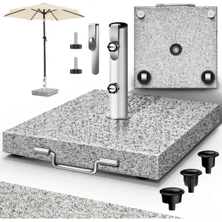 tillvex tillvex® Granit Sonnenschirmständer mit Rollen & Transportgriff Grau - 27 kg Eckig Schirmständer Sonnenschirm mit Edelstahlrohr Balkonschirmständer für Schirmstöcke 16-48 mm | Balkonschirm... - Grau