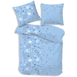 MTOnlinehandel Biber Bettwäsche Sterne Blau 135 x 200 cm + 80 x 80 cm