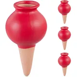 Relaxdays Tonspitzen Bewässerung, 4er Set, Wasserspender für Zimmerpflanzen & Balkonkästen, Gießkegel, Terracotta/rot