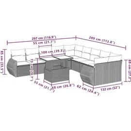 vidaXL Gartensofa-Set 11-tlg. grau Polyrattan