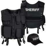 Black Snake SWAT FBI Security Police Agenten Kostüm Einsatzweste und Baseball Cap (Sheriff, XL/XXL) - XL-XXL