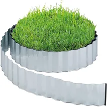 Relaxdays Rasenkante 15m, Beetbegrenzung aus Metall, verzinkt, flexibel, Umrandung f. Beet oder Rasen, 16cm hoch, Silber