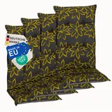 NYVI Hochlehnerauflage Hochlehner Auflagen 4er Set Barcelona - Gartenstuhlauflagen 118x50cm, (4 St), Stuhlauflage, Sitzauflage mit Halteband, UV-fest gelb|grau