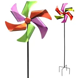 Lex Windrad Windspiel Metall Gartendeko Balkon Terrasse Erdspieß grün violett rot : Grün, Violett, Rot