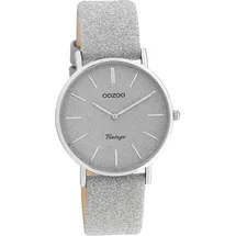 Oozoo Leder Damen Uhr C20200 Analog Quarzuhr Armband silber Vintage Series D2UOC20200 - Silber