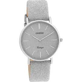 Oozoo Leder Damen Uhr C20200 Analog Quarzuhr Armband silber Vintage Series D2UOC20200 - Silber