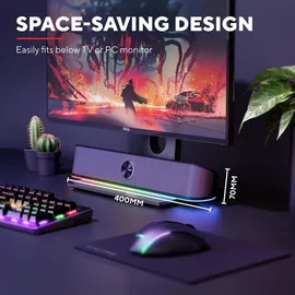 Trust Gaming Stereo Soundbar mit RGB Beleuchtung GXT 1619 Rhox, Computer Boxen, 12W, 2.0 Lautsprecher mit LED-Beleuchtung, PC Soundbar, USB-Betrieb,...