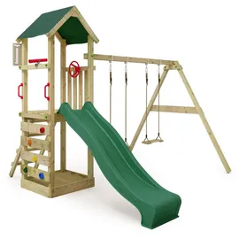 FATMOOSE Spielturm KiwiKey mit Doppelschaukel und Sandkasten Grün