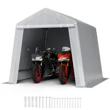 Gerätehaus, 243,8x243,8x229cm, Garagenzelt Aus Pe, Geräteschuppen, Fahrradgarage, Gartenschuppen, Carport, Fahrradschuppen, Aufbewahrungsgarage Für Motorrad, Rasenmäher, Fahrrad, Grau