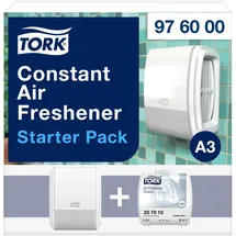 TORK Starter Pack für kontinuierlichen Lufterfrischer Weiß A3, Elevation Design, Spender und Nachfüllmaterial Frühlingsbrise, 976000