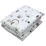 TupTam Kinder Gemusterte Bettdecken Set Ganzjahresdecke Bettdecke Kopfkissen Flachkissen 2tlg., Farbe: Traktoren/Regenbögen/Beige, Größe: 135x100 cm