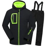 SXSHUN Jungen Skianzug Zweiteilig Verdickte Skijacke + Skihose Kinder Funktionsanzug Schneeanzug Regenjacke Schneehose Wasserdicht Winddicht, 82019 + Schwarz, 146/152 - 152-158