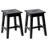 Home4You Hocker 2er Set, H 45 cm - Schwarz - Kiefernholz massiv - 2er Set
