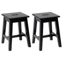 Home4You Hocker 2er Set, H 45 cm - Schwarz - Kiefernholz massiv - 2er Set