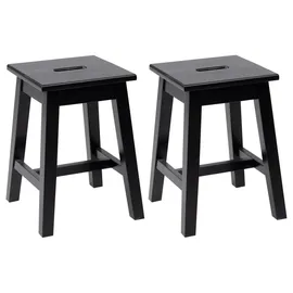 Home4You Hocker 2er Set, H 45 cm - Schwarz - Kiefernholz massiv - 2er Set