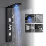 ROVOGO led Duschpaneel mit Thermostat, 4-Funktionen (Regendusche, 2 Massagedüsen, Handbrause und Badewanneneinlauf), Edelstahl Duschpaneel mit