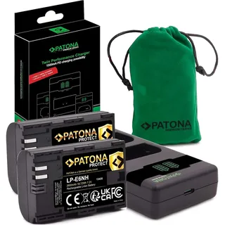 PATONA 2X Protect V1 Akku LP-E6NH 2600mAh mit Ladegerät PD Performance Kompatibel mit Canon EOS R5 R6 R6II R7 5D Mark II Mark III 6D 7D 60D 70D 80D 90D WFT-E5 WFT-E7 XC10 XC15 LPE6NH LP-E6