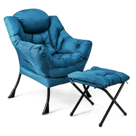 Costway Relaxsessel Polyester 150 x 93 x 80 cm Blau mit Hocker