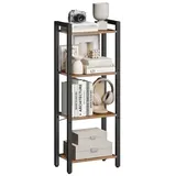 VASAGLE Regal, Bücherregal, Standregal, DVD-Regal, mit 4 Ebenen, Büroregal, offene Ablagen, für Büro, Wohnzimmer, Schlafzimmer, Küche, 24 x 40 x 107 cm, vintagebraun-tintenschwarz LLS099B01