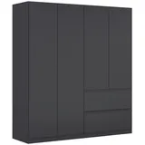 Rauch Möbel Drehtürenschrank Kleiderschrank, 4-türig, 2 Schubkästen, Grau-metallic, Schwarz, Push-to-Open Griffprofil grau-metallic, 181x197x54 cm