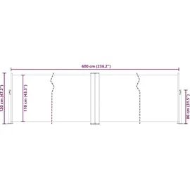 vidaXL Ausziehbare Seitenmarkise 120 x 600 cm Schwarz