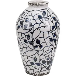 Blumenvase Urne MALLIA handgefertigt Steinzeug 20 cm Weiß