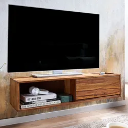 TV-Board Kommode 110cm hängend Sheesham Massivholz TV Lowboard mit 1 Schublade