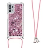 Ufgoszvp Handykette Hülle für Xiaomi Redmi Note 13 5G Glitzer Treibsand Necklace Hülle mit Kordel zum Umhängen Silikon Clear Handy Schutzhülle Bumper dünn Hülle mit Band Case zum umhängen Gold