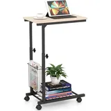 Verstellbarer Laptoptisch mit Aufbewahrungskorb und Rädern