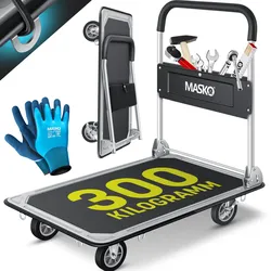 MASKO® Plattformwagen Transportwagen Lagerwagen Klappbar Inkl. Arbeitshandschuhe   Feststellbremse Transporthilfe   Mit 6 Sicherungsösen   360° Lenkrollen   Paketwagen Klappwagen
