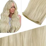 Fshine Echthaar Extensions Haar Echthaar Tressen Platingblond 60cm Virgin Haarverlängerung Echthaar Echthaar Tressen zum Einnahen 25g in der Farbe 1000