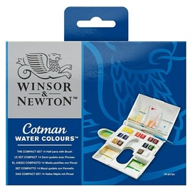 Winsor & Newton Aquarellfarbe, 14 Farben, Compact Set halbe Näpfe