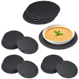 relaxdays Servierplatte 24 x Schieferplatte rund, Schiefer grau
