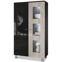 Vladon Vitrine, Silbereichen, 71x129x35 cm, Wohnzimmer, Wohnwände, Vitrinenschränke
