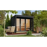 Karibu Saunahaus Außensauna Gartensauna ARES 3 anthrazit lackiert Ofen 9kW externe Strg easy 38mm Wände 277x276x232 cm Metallfarbe: anthrazit