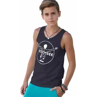 Chiemsee Tanktop "BASIC", Jungen, Gr. 152/158, blau (marine), Jersey, Obermaterial: 100% Baumwolle, bedruckt, Basic, lässig geschnitten, Tops Tanktop, mit Logodruck-Druck in Kontrast