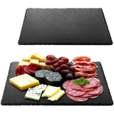 Navaris Servierplatte Schiefer Teller Platzset 2-teilig 38x28cm Schieferplatten, Schiefer, (2-tlg), 2x Servierplatte Servierteller Schieferplatte Sushi Geschirr eckig schwarz