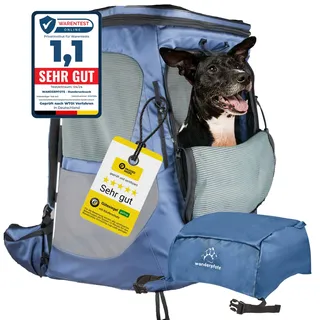 Wanderpfote Daypack Hunderucksack bis 16kg - Größe L, Farbe Blau - Premium Rucksack für mittelgroße Hunde mit Höhenverstellbarem Tragesystem und viel Raum für den Hund