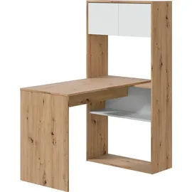 Dmora Schreibtisch Dmangn, Umkehrbarer Eckschreibtisch mit Bücherregal, Arbeits- oder Bürotisch mit mehreren Positionen, 108x70h140 cm, Weiße und